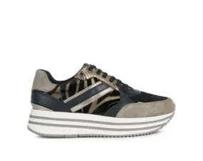Bambas Geox D Kency beige animal print B, Zapatillas Mujer