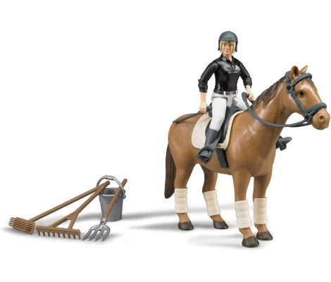 Caballo Con Jinete y Kit De Limpieza Bruder Bworld