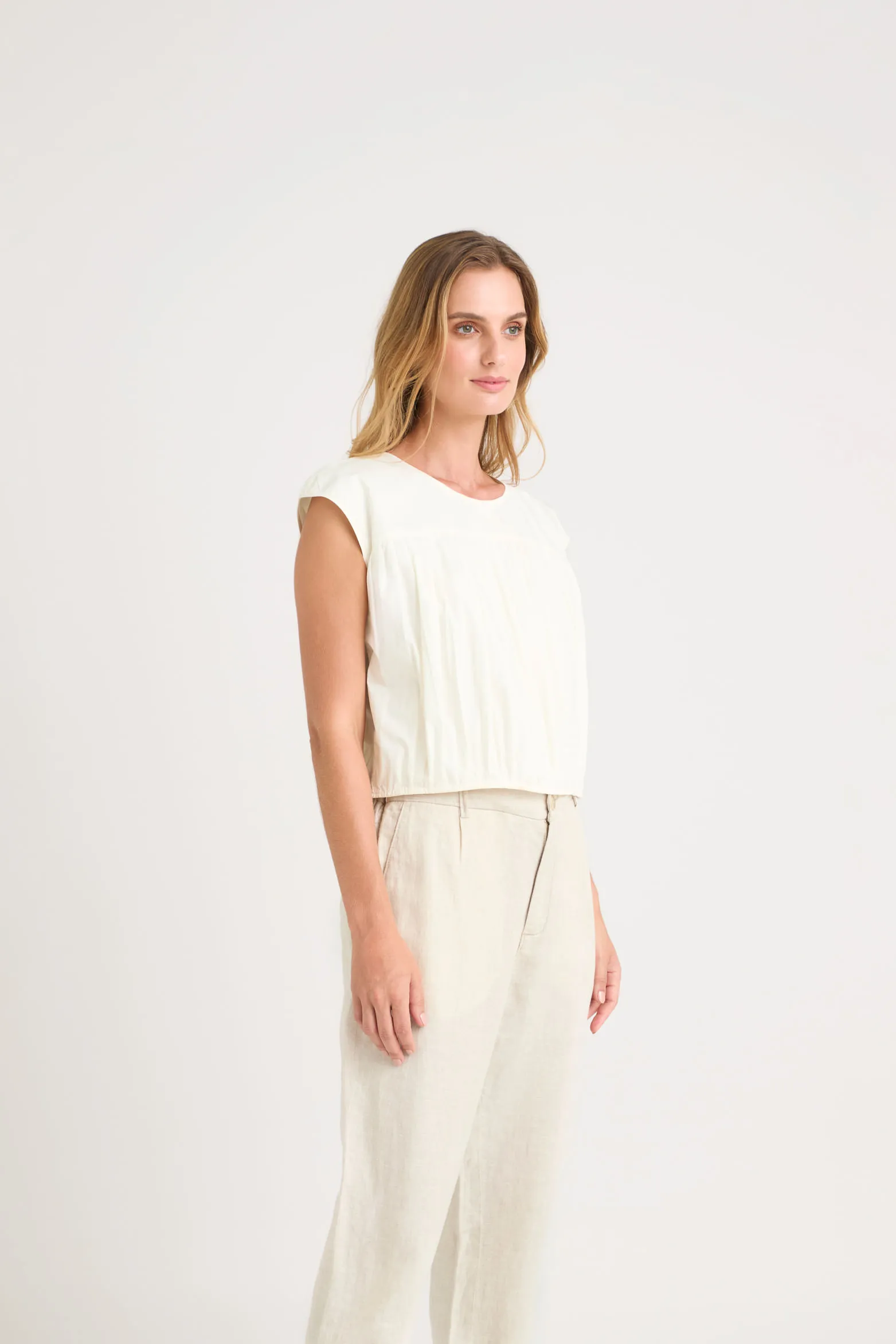Camisa clavel en tejido plano para mujer largo cropped