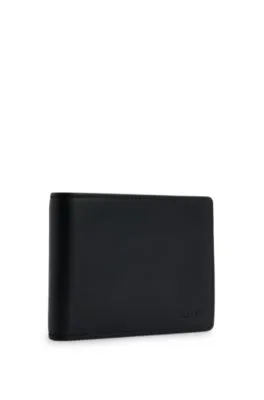 Cartera plegable de piel con logo grabado y bolsillo monedero