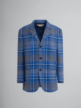 Chaqueta oversize azul de lana virgen a cuadros