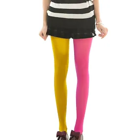 Fashion Double Color AB Splice Left Right Stockings - Free Size (Rose Red and Bright Yellow)