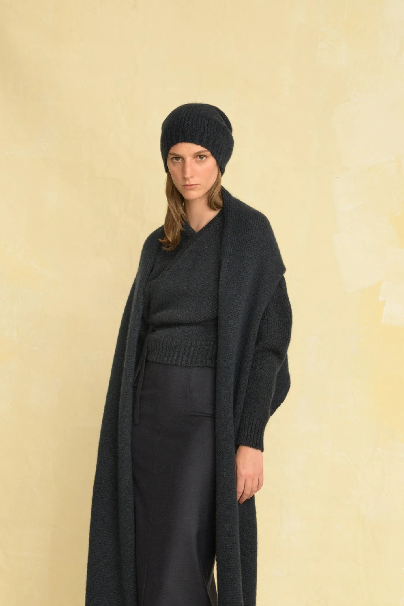 Gather, marine jacket in merino wool and silk alpaca knit