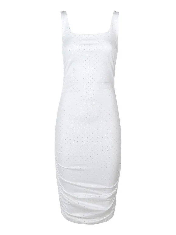 Lovery Vestido tubo corto de mujer fruncido con pedrería