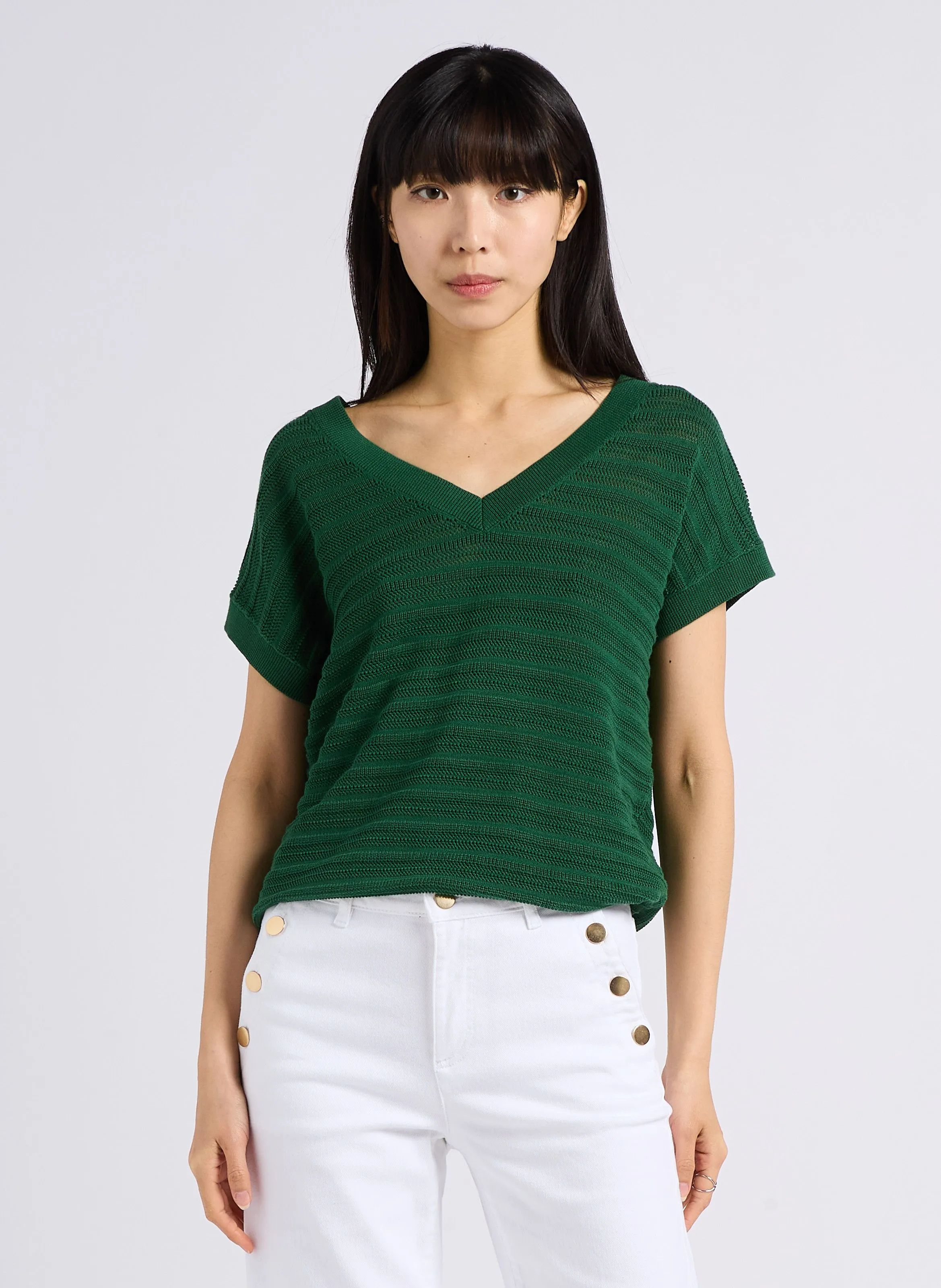 LYS - Top de algodón con cuello de pico en verde