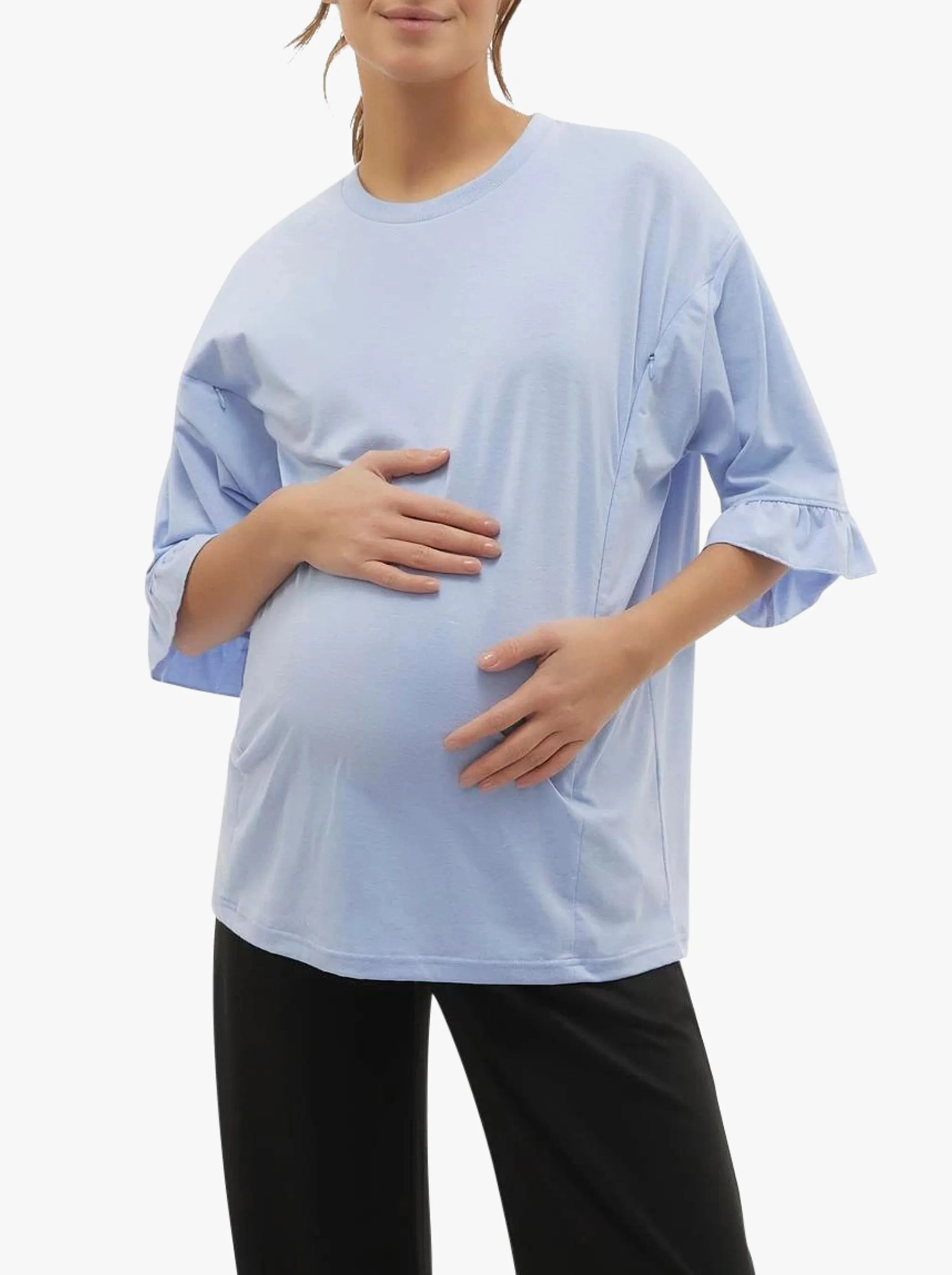 MAMALICIOUS NOLA - Camiseta recta de mezcla de fibras recicladas con cuello redondo en azul