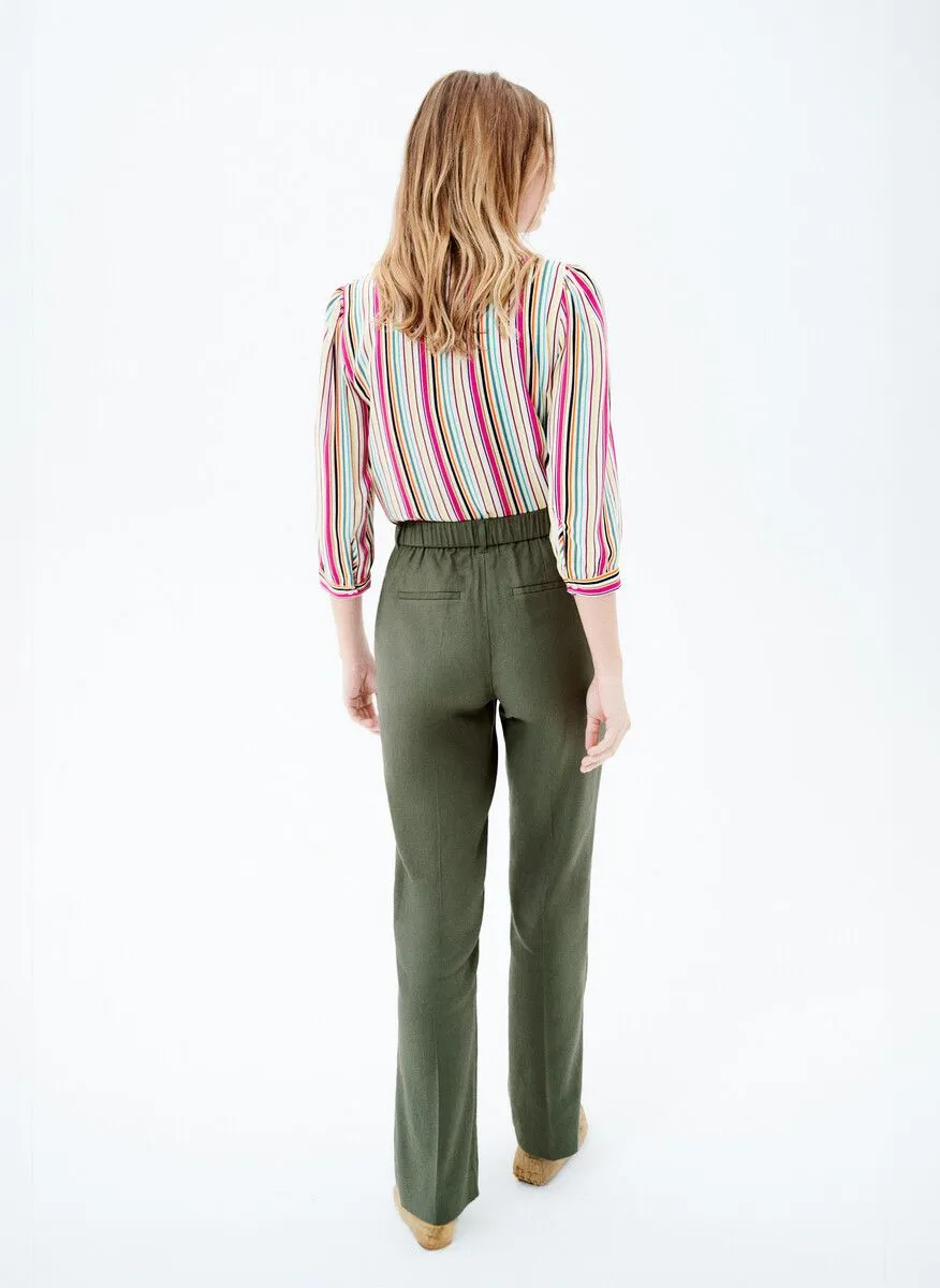 PIERROT - Pantalón recto de mezcla de lino en verde