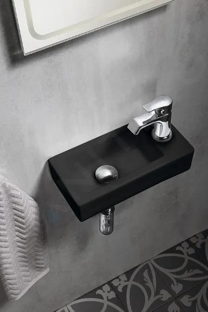Sapho Small - Lavamanos ZOE 37x18 cm, sin rebosadero, orificio para grifo a la derecha, negro mate AR495B