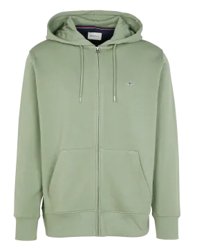 Sudadera recta con capucha de mezcla de algodón con cremallera en verde