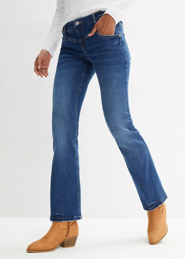 Vaqueros bootcut de media cintura, algodón Azul piedra usado
