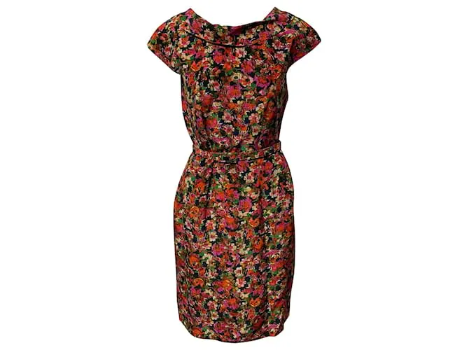 Vestido Erdem de seda con estampado floral y cinturón Impresión de pitón 