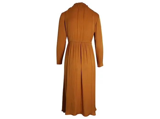 Vestido midi fruncido con cordón ajustable en poliéster naranja de Maje Rouge 